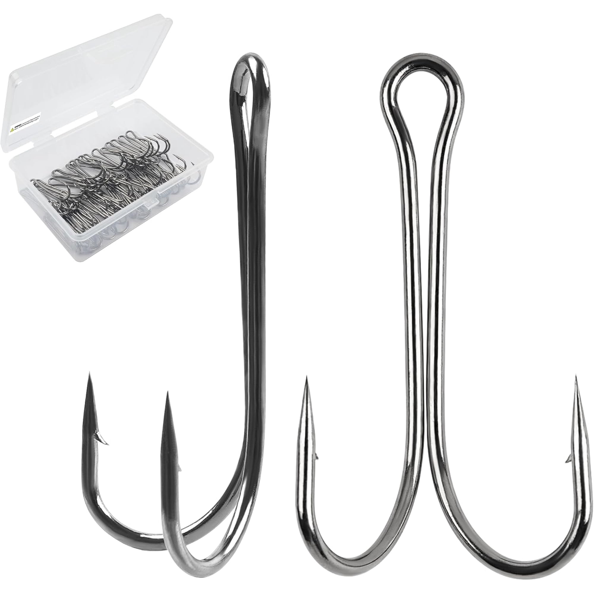 30-Pack Double Frog Hooks Size 2/0 3X Strong High-Carbon Steel Barbed Fishing Hooks for Bass Freshwater & Saltwater