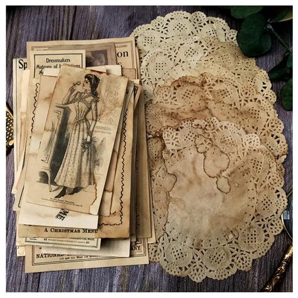 Vilikya Vintage Junk Journal Supplies Papel decoupage teñido de café para adornos de álbumes de recortes Papel artesanal para accesorios de diario Bill envejecido Fotografía antigua Medios mixtos para
