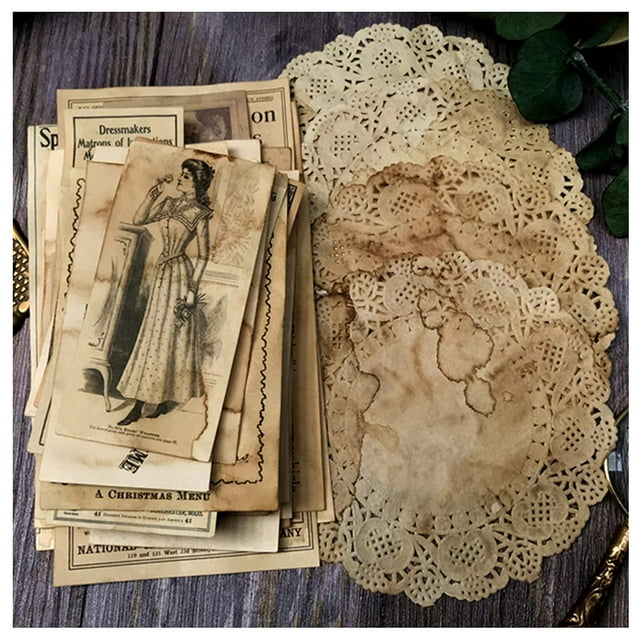 Vilikya Vintage Junk Journal Supplies Papel decoupage teñido de café para adornos de álbumes de recortes Papel artesanal para accesorios de diario Bill envejecido Fotografía antigua Medios mixtos para
