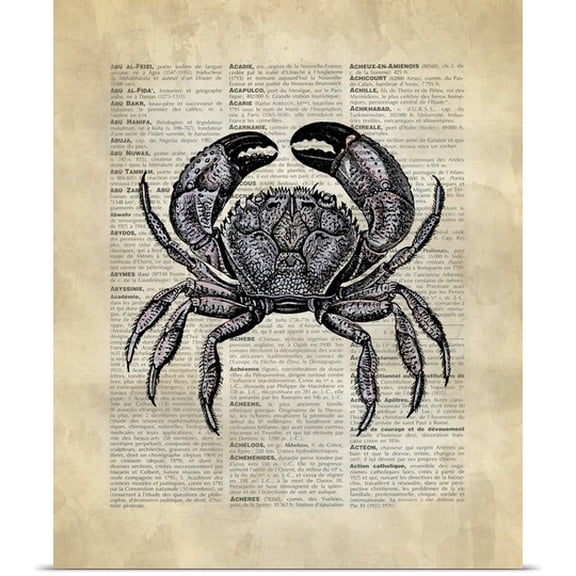 Great BIG Canvas | Rolled Circle Art Group Poster Print entitled Vintage Dictionary Art: Crab
