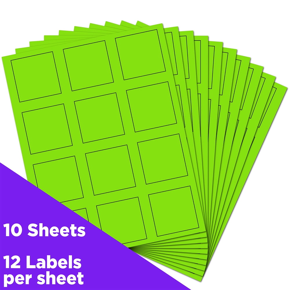JAM Paper Square Address Labels, 2 x 2, Neon Green, 120 per Pack