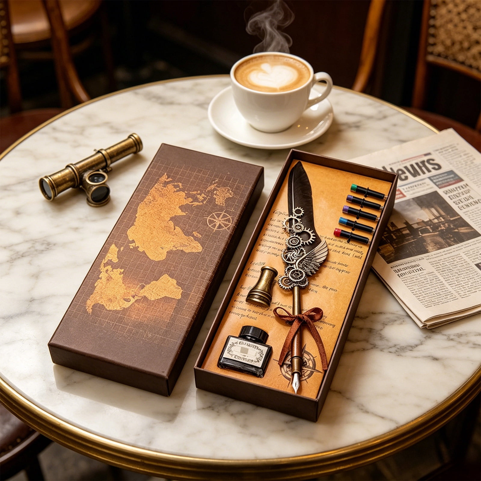 Xheghe Steampunk Quill Pen Set with Ink and Stand - Elegant Writing Kit for Journaling, Letter Writing, and Gifts for Adults