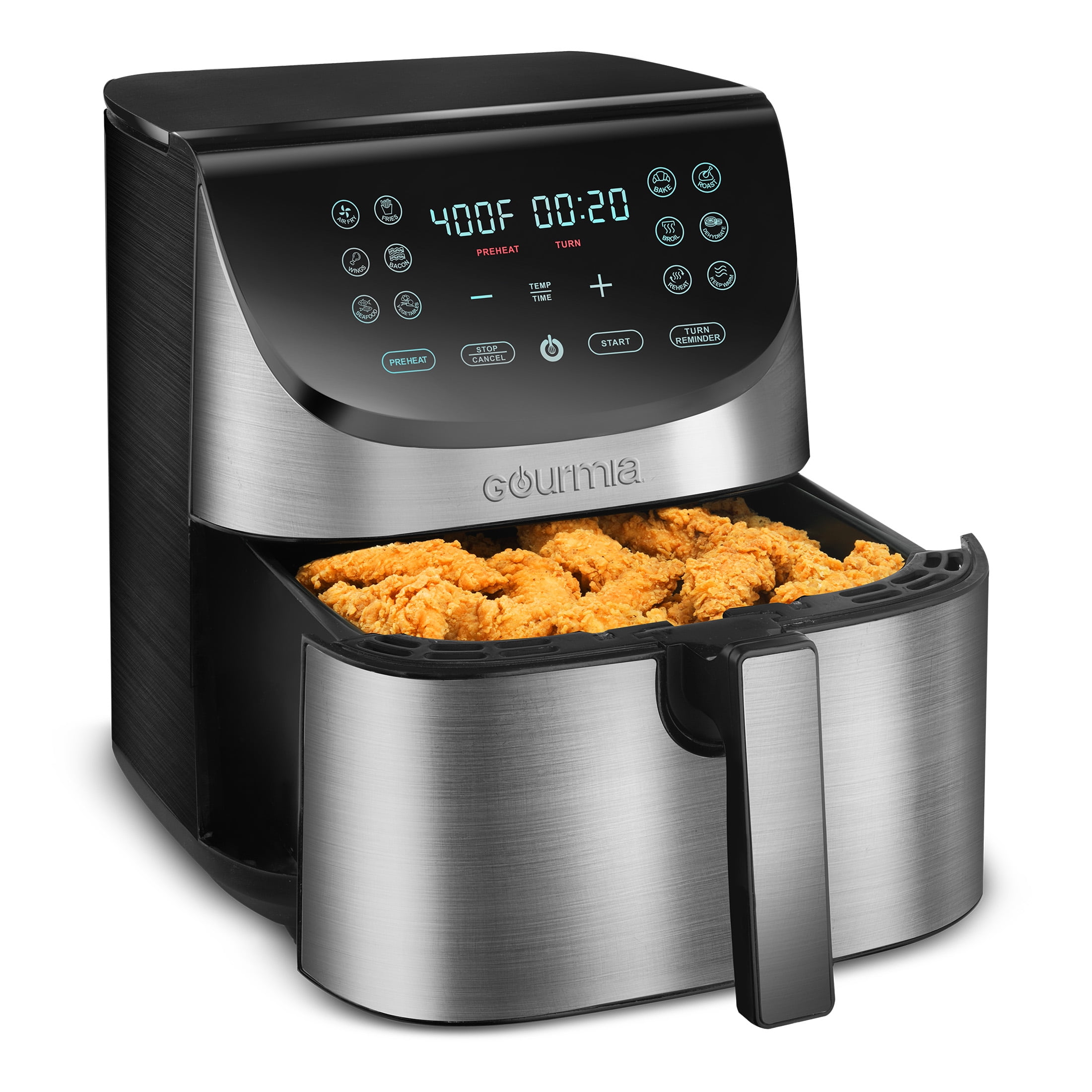 Gourmia 8 Qt Digital Air Fryer with FryForce 360 and Guided Cooking,  Black/Stainless Steel, GAF826, 14.82 H, New