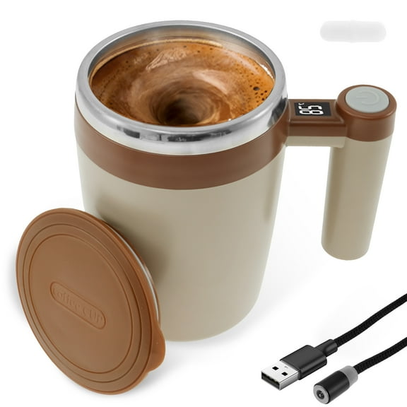 Wekvgz Self Stirring Coffee Mug with Temperature Display 400ml Self Mixing Coffee Cup Nonslip Magnetic Stirring Mug Portable Stirring Coffee Mug Self Stirring Cup for Home Office