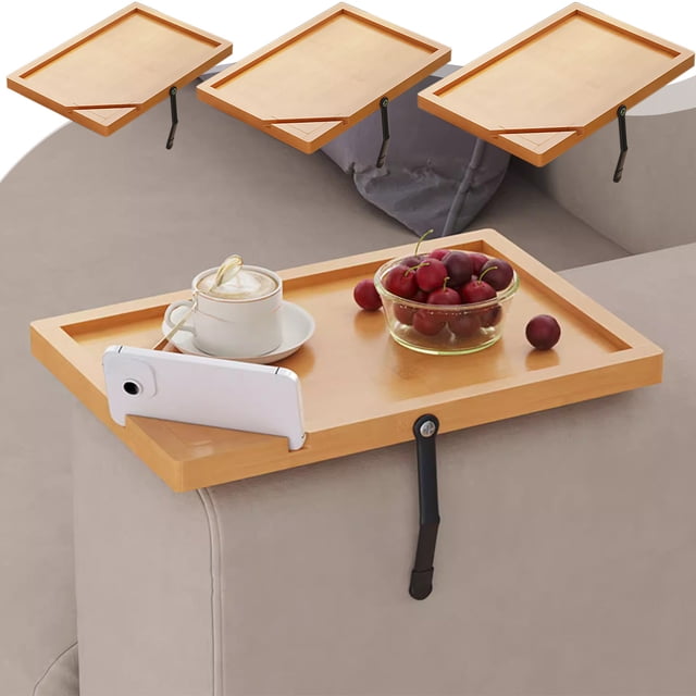 Xihbxyly Bandeja para Reposabrazos de Sofá, Mini Mesa de Centro Versátil, Ranura para Teléfono Integrada, Madera Resistente, Diseño Innovador, Almacenamiento Práctico, Color Beige, 33 X 22 X 2 Cm