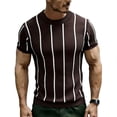 thumbnail image 4 of Men's Knit Vertical Striped Short Sleeve Mock Neck T-Shirt, Casual Slim Fit Top, Breathable Ribbed Knitwear for Smart Casual Style and Everyday Wear Coffee M, 4 of 4