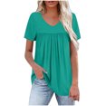 thumbnail image 2 of QUNYINEY Short Sleeve Tops for Women Peplum Solid Casual V Neck Shirts Loose Pleated Women Shirts, 2 of 8
