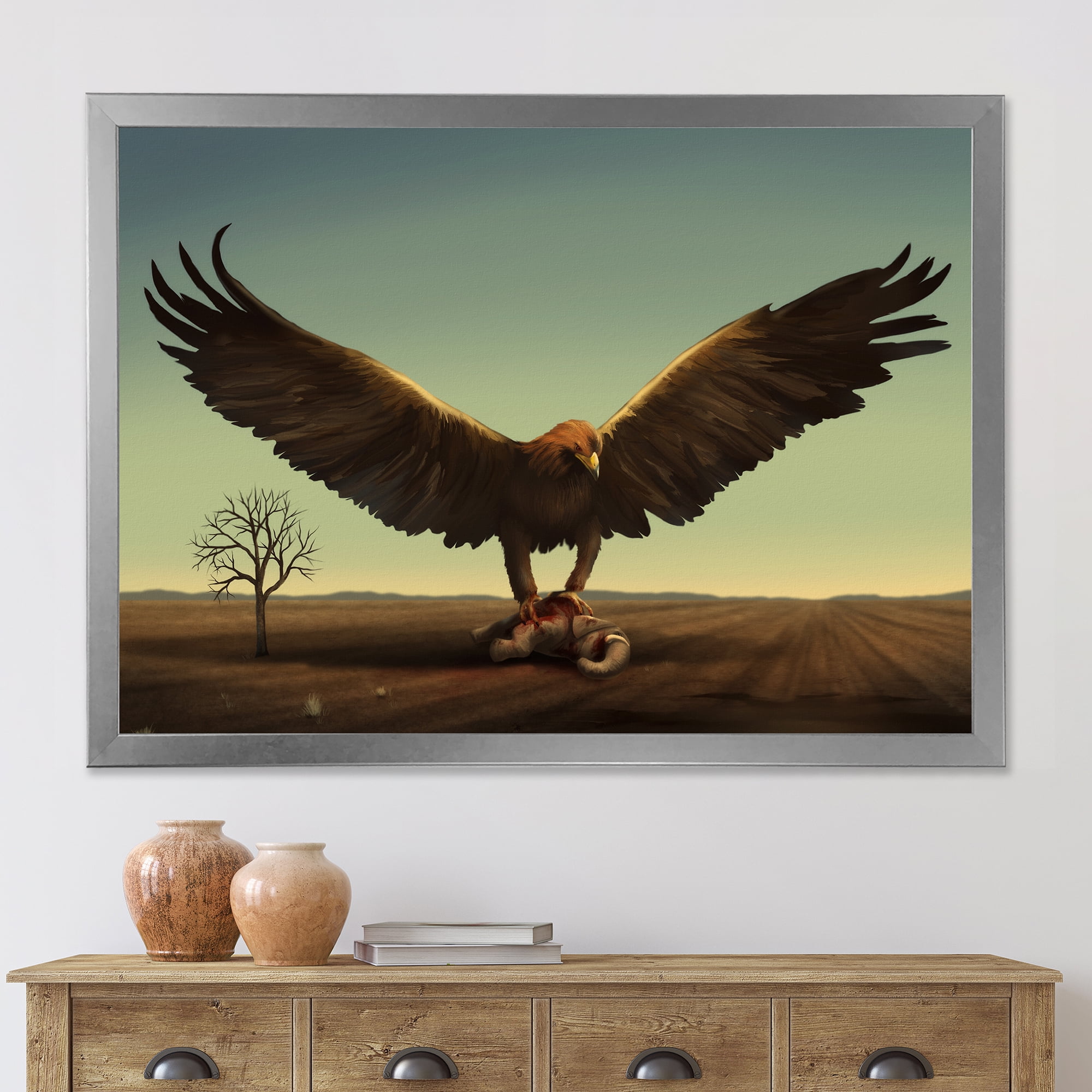 Designart 'Open Wings Roc Bird in Wild' Farmhouse Framed Art Print