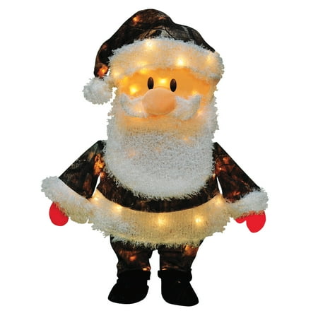24" Brown and White PreLit Santa Claus in Cam Outdoor Christmas Decor