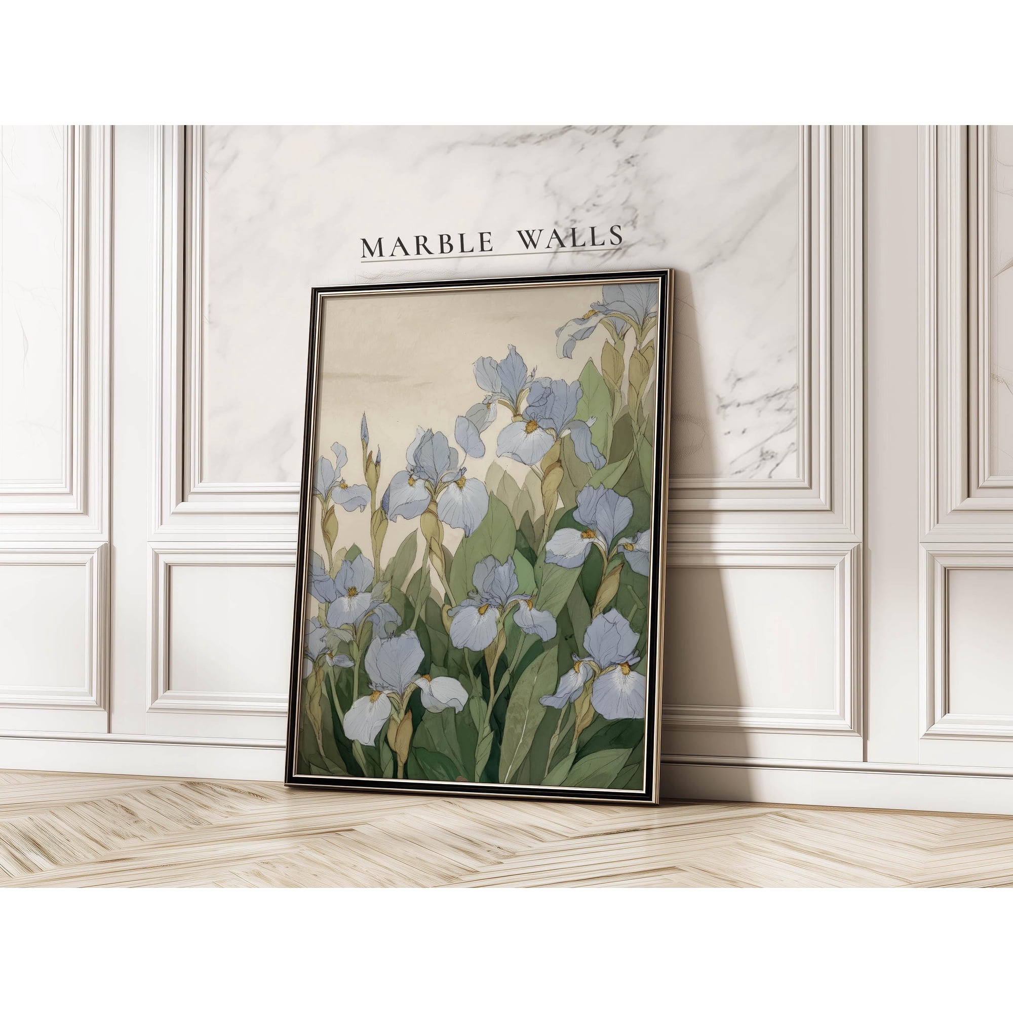 Blue Iris Print Vintage Wall Art — Botanical Flower Florals For Living Room Home Decor Office Wall Art