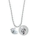 thumbnail image 1 of Delight Jewelry Silvertone Little Bird Initial - K - Silvertone Script Initial Disc - P - Charm Necklace, 20"+3", 1 of 4