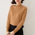 thumbnail image 4 of Women's Mock Neck Sweater Classic Long Sleeve Soft Knit Pullover Warm Slim Fit Fall Winter Top Khaki XXXL, 4 of 6