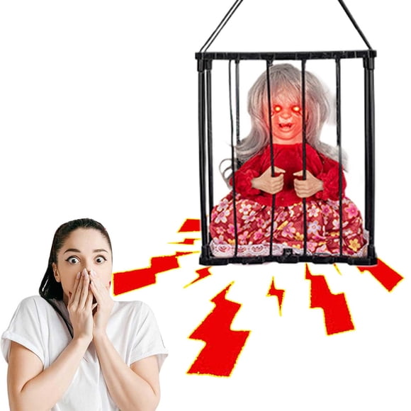 Halloween Cage Ghostes Hanging Decoration Scary Skulles Action Activated Prison Inmate Props Funny Halloween Skeleton Prisoner for Home Garden Halloween Decoration Fade Resistant Diy Craft Decoration
