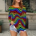 thumbnail image 2 of Women's 3/4 Sleeve Shirt Colorful Rainbow Print T-Shirt Round Neck Tops 70s Hippie Carnival Fancy Dress Outfit Tunic Blouse Casual Streetwear, 2 of 4