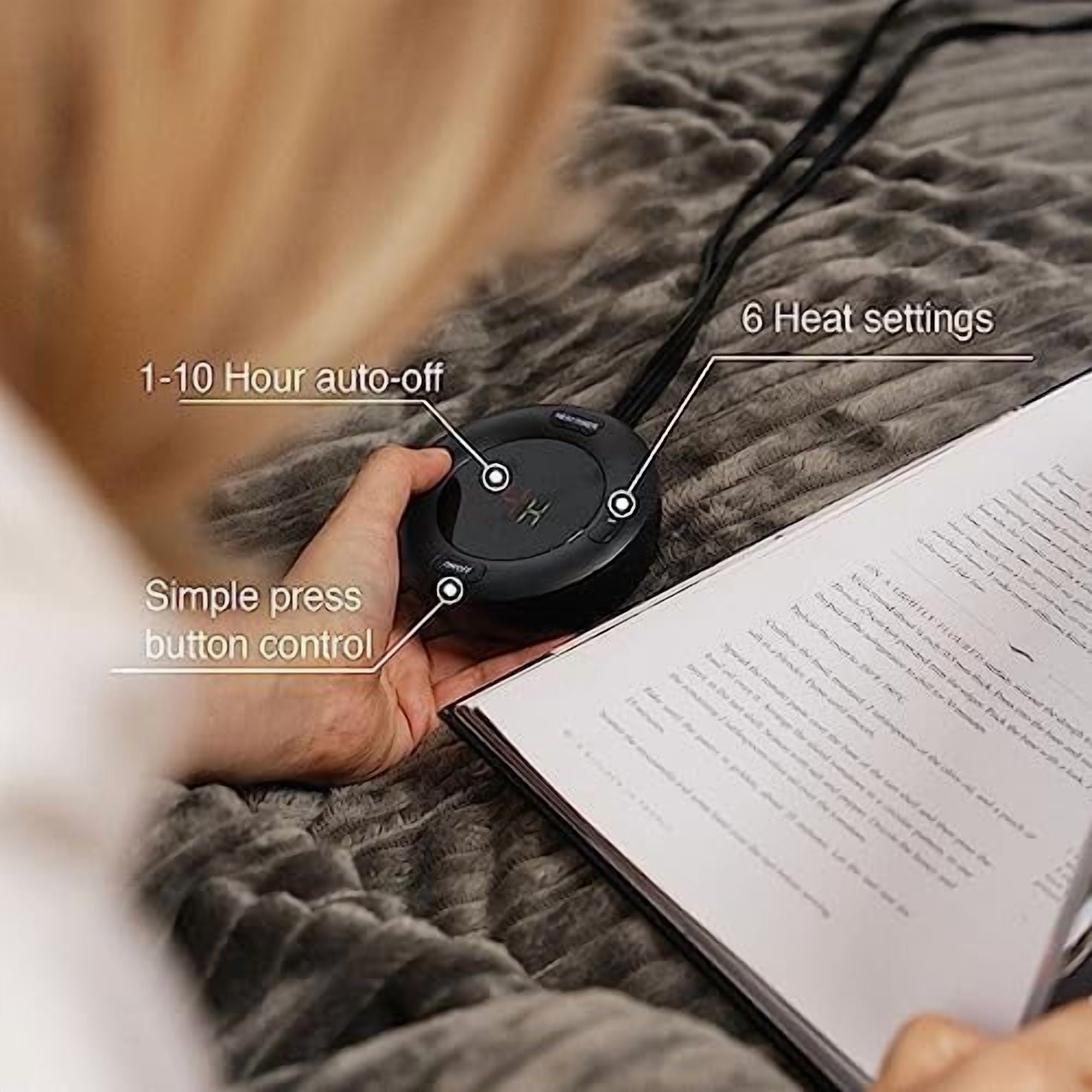 Heated Blanket King Size 100"x90",ETL Certification-6 Heating Levels Electric Blanket&1-10 Hour Auto Off,Heating Blanket with Dual Controller (Grey)