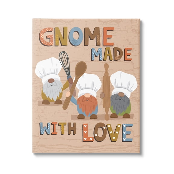 Stupell Industries Gnome Made with Love Whimsical Kitchen Baking Sign,36 x 48, Design by Lisa Perry Whitebutton