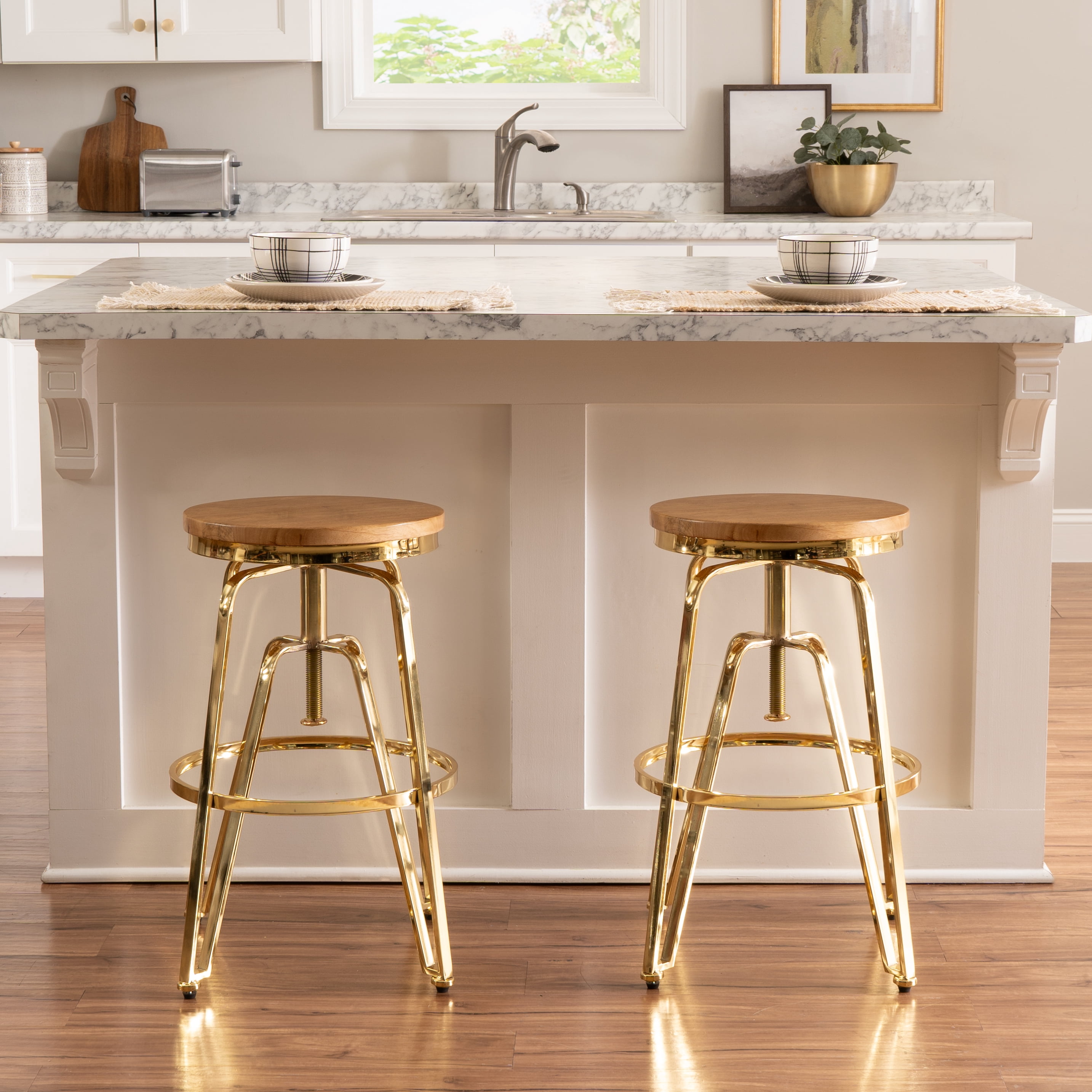 Linon Farhart Backless Bar Stool with Adjustable Height & Swivel, Gold