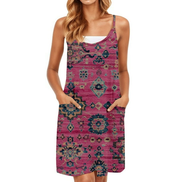 WILLBEST Vestidos De Mujer Falda De Tirantes Estilo Vacaciones Con Estampado De Playa De Verano Para Mujer