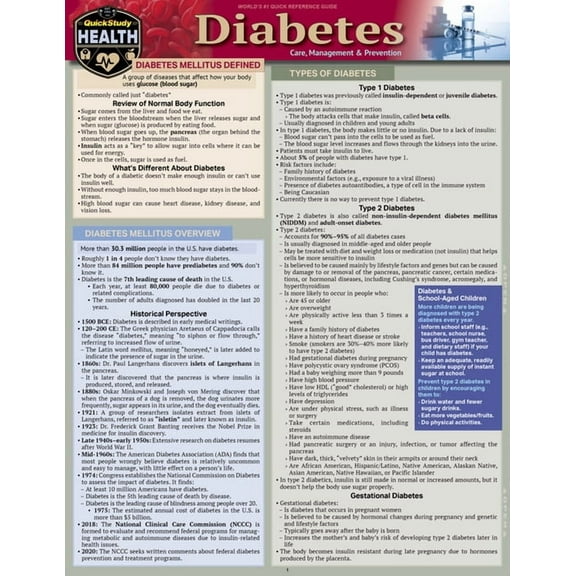 Diabetes - Care, Management & Prevention : a QuickStudy Laminated Reference Guide (Edition 3) (Other)