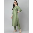 thumbnail image 5 of Janasya Indian Women's Green Chinon Solid Kurta with Pant and Dupatta, 5 of 10