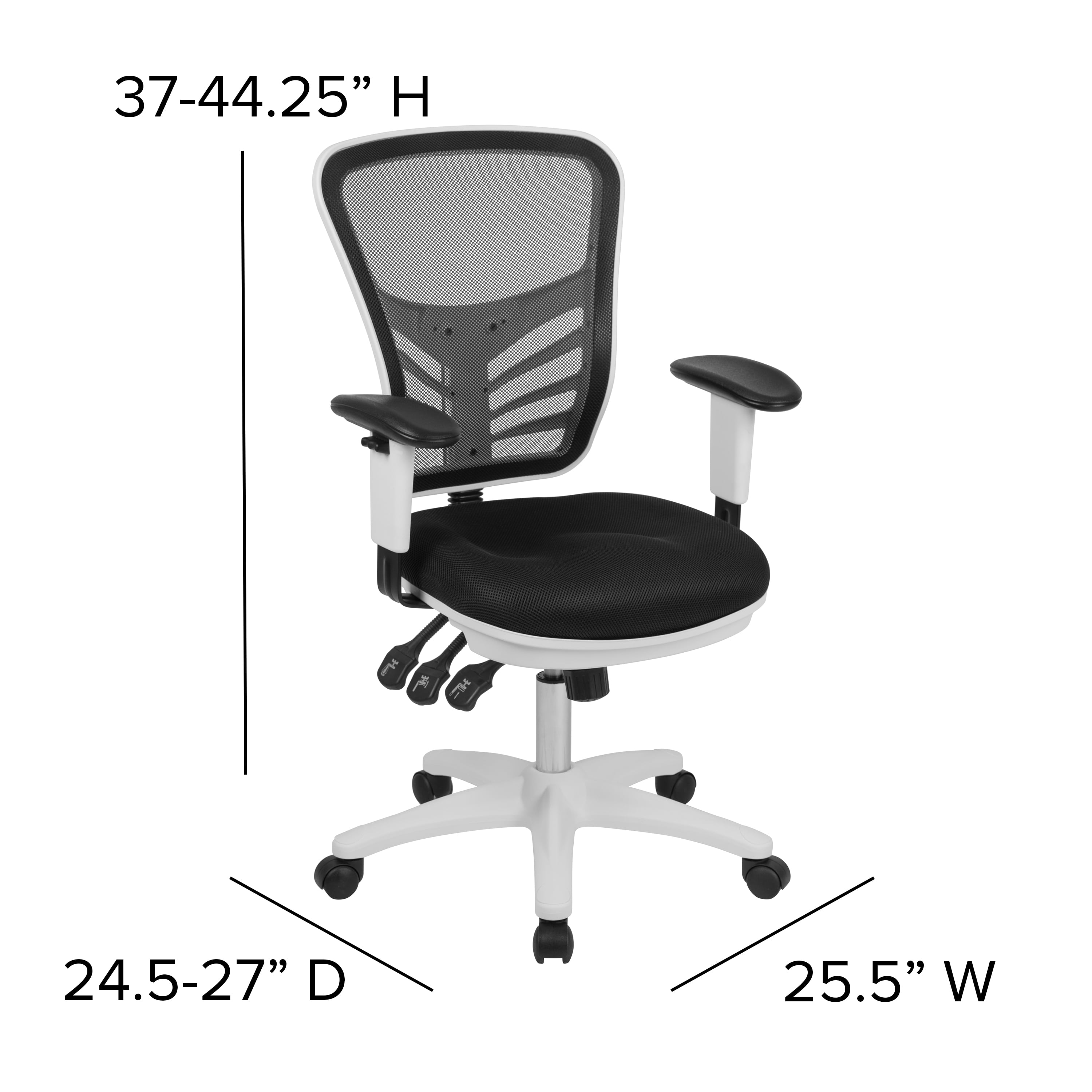 Emma + Oliver Mid-Back Black Mesh/White FrameMultifunction Ergonomic Office Chair with Arms