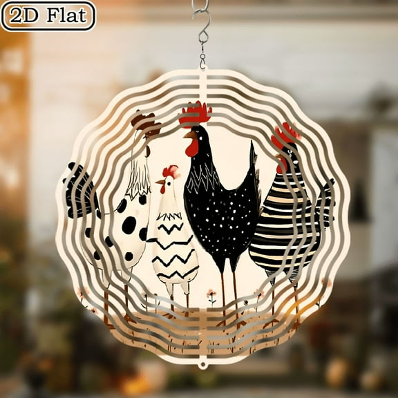 3D Rotating Wind Chime _ Vintage Rooster-Themed _- 10*10 Inch Stainless Steel Wind Spinner for Yard, Garden, Outdoor Decor - Multicolor Holiday Decoration