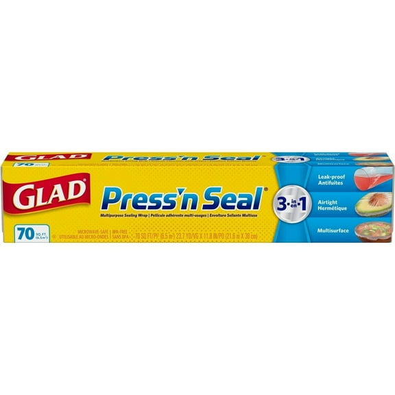 Glad Press 'n Seal Plastic Food Wrap 12-Pack, 70 sq. ft. each - Total 840 sq. ft.