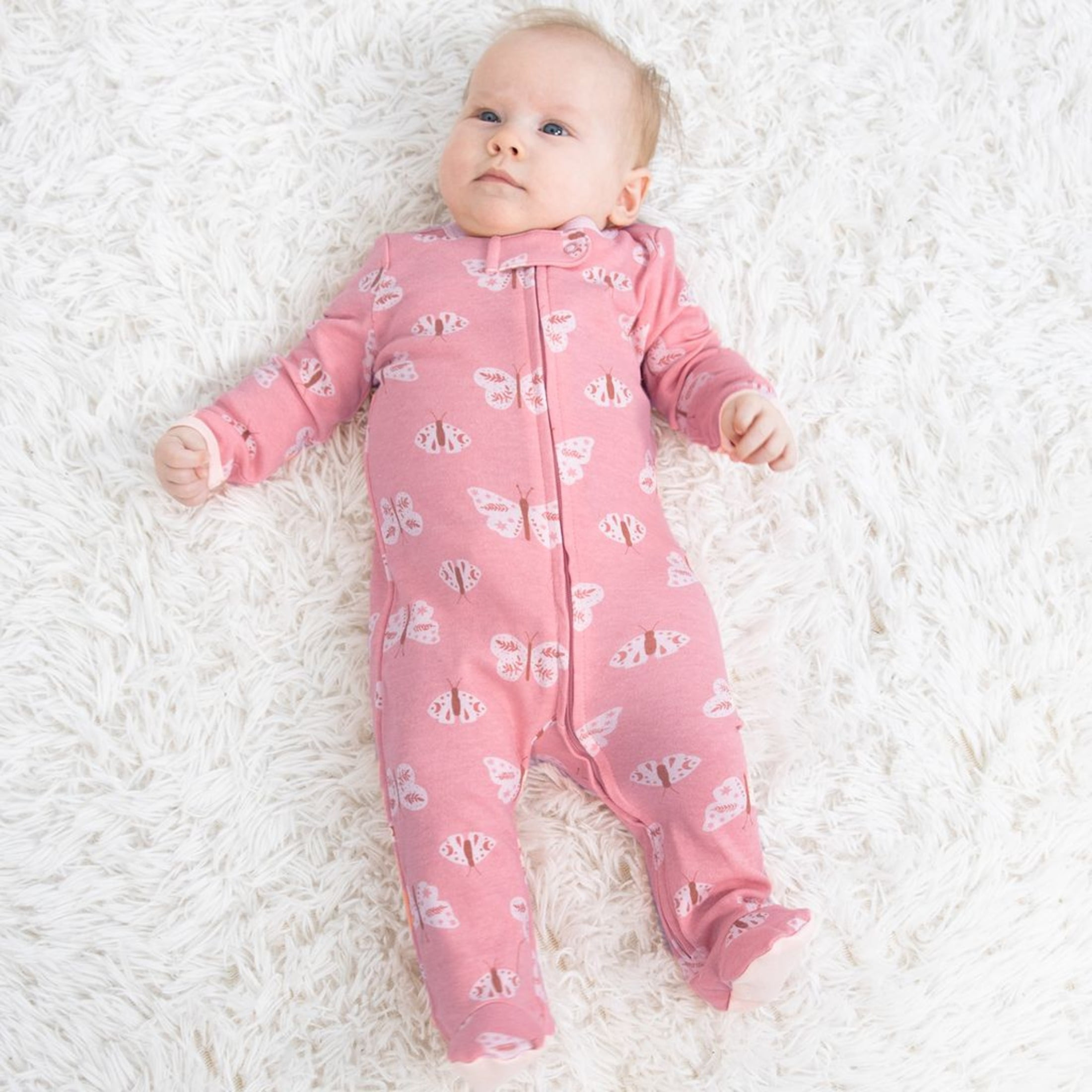 The Peanutshell Sleep n Play Boho Butterfly Footed Pajamas for Baby Girls Set, 0-3 Months, 3-Pack
