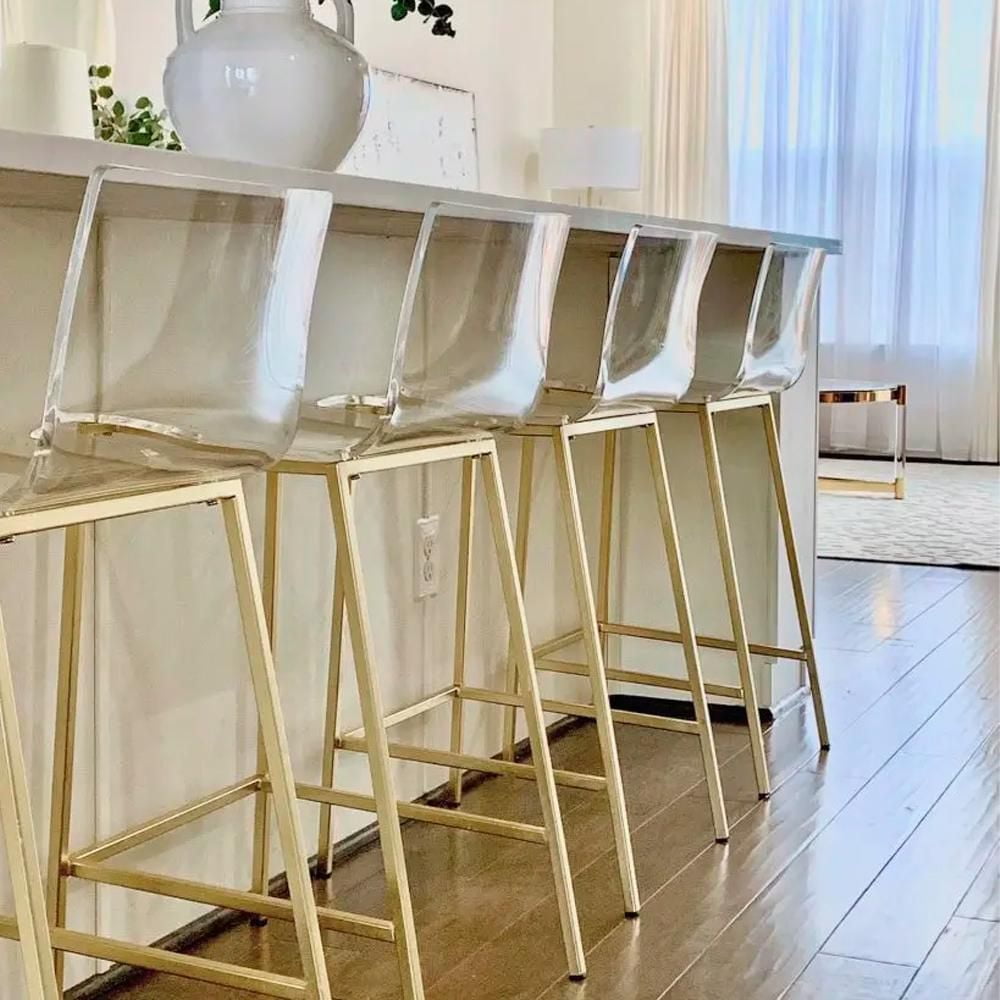 Lot de 3 tabourets de comptoir en acrylique transparent et doré – Heavenly Collection | Idéal pour îlot de cuisine ou salle à manger