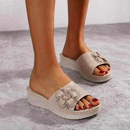 

Binmer Summer New Women Flower Casual Slope Heel Large Slippers