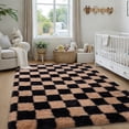 thumbnail image 4 of Janvonne Fluffy Checkered Area Rug for Living Room, 6x9ft Modern Soft Shag Plush Fuzzy Carpet for Bedroom Girls Boys Room Home Nursery Teens Dorm Decor,Black and camel, 4 of 8