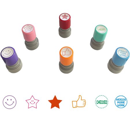 6Pcs Fancy Land Teacher Stamps Self Inking for Classroom Rubber Stamp for Grading Homework Test Motivation Students Behavior Reward Supplies (B)