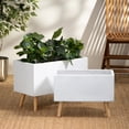 thumbnail image 3 of DecMode 21", 17"W Rectangular White Fiberclay Ceramic Planter with Brown Wooden Legs (2 Count), 3 of 14
