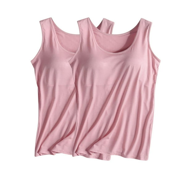 fatyb 2 Pack Womens Tank Tops with Built in Bra Loose Comfort Padded Shirts Casual Undershirts S-4XL