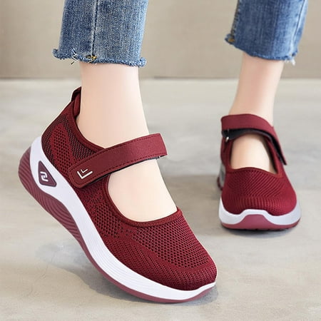 

Comfortable Shoes for Women Tawop Red Flats Fashion Soft Sole Pull-On Ladies Plus Size Breathable Mesh Mom Shoe Shoes 39(Us:7)