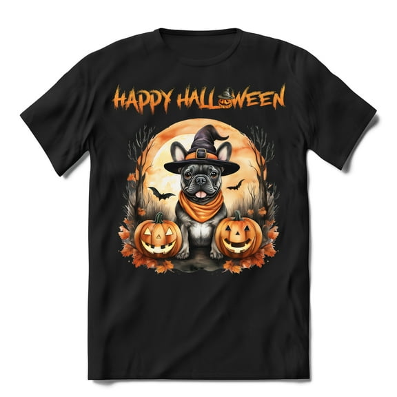 Happy Halloween French Bulldog Witches Hat Pumpkin Carving Shirt T-shirt Unisex Merch Dog Lover Gifts - 02019