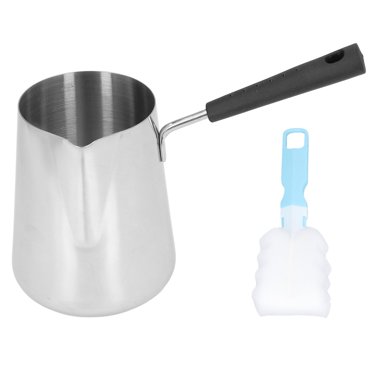 Cafetière Turque en Acier Inoxydable 100ml Chauffe-Beurre Brillant Cafetière Grecque, Pot à Chocolat Chaud, Chauffe-Lait avec Poignée Résistante à la Chaleur et 1 Brosse
