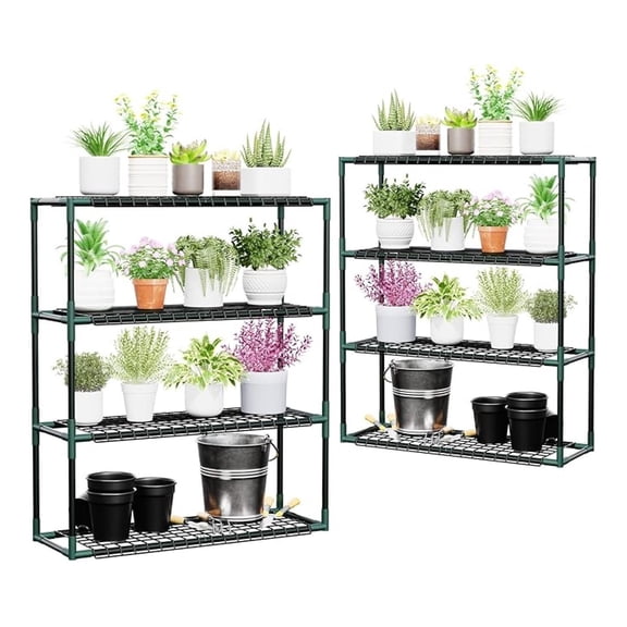 Outdoor Plant Shelves, 4 Tier 2 Pack Metal Stable Greenhouse Shelving for Home, 34x12x40 Inch Portable Plant Shelf Greenhouse Accessories (4 Tier)