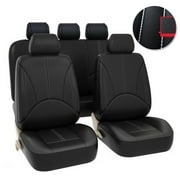 9Pcs Car Seat Cover PU Leather Breathable Protector Cushion Universal Full Set Black