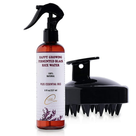 Happy Growing Fermented Black Rice Water Plus Essential Oils & Scalp Massager Stimulator AKA Ancient'Forbidden Rice' for Achieving Maximum Hair Growth, Nourished Organic Rice Protein Deep Conditioner