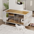 thumbnail image 2 of Spacious Cat House Furniture, Cat Kennel Cabinet with 2 Sliding Tempered Glass Doors and Multi-Level Shelves, for Living Room and Study, White Finish, 2 of 11