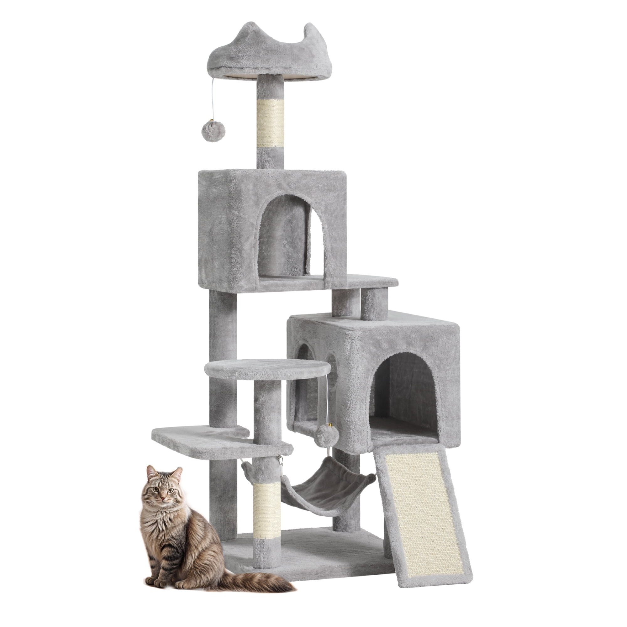 Uforic 54in Cat Tree Tower with Sisal Scratch Posts, Condo, Hammock in Light Gray