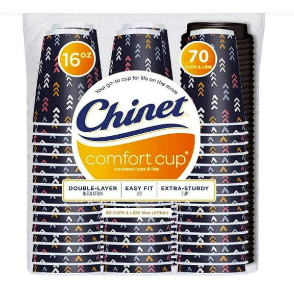 Chinet Comfort 16 oz Cups With Lids (70Count Each), 70Count