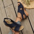 thumbnail image 5 of Womens Orthopedic Wedge Sandals Hollow out Splice Leather Adjustable Slingback Wedges Heels Casual Breathable Open Toe Walking Shoes Blue Size 6.5, 5 of 8