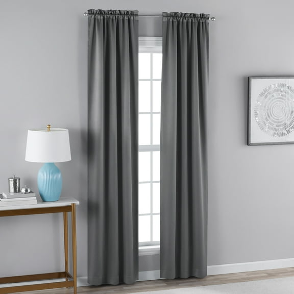 Mainstays Solid Blackout Curtain Panel Pair, Set of 2, Charcoal Gray, 30”W x 95”L