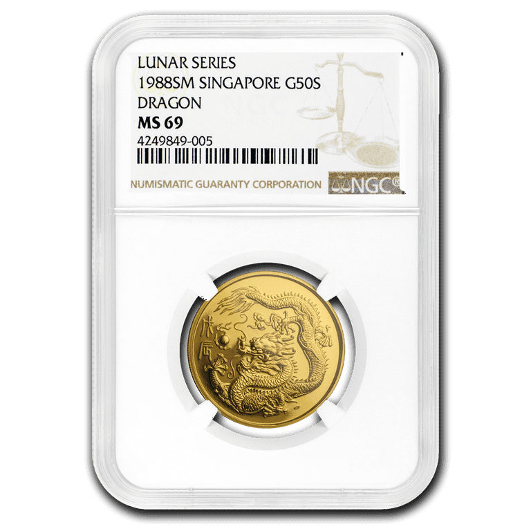 1988 Singapore 1/2 oz Gold 50 Singold Dragon MS-69 NGC