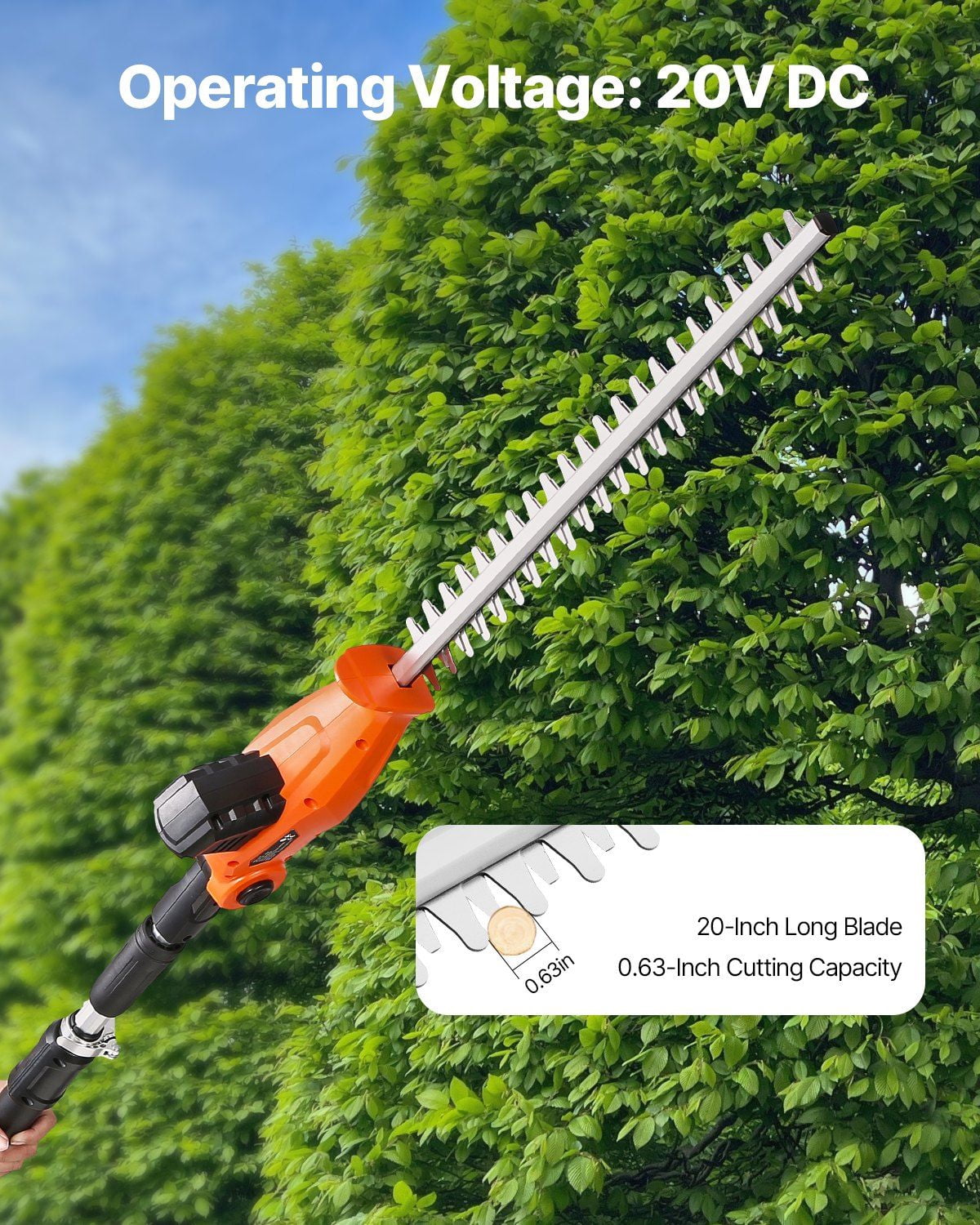 20V 1200RMP Electric Hedge Trimmer, 20in Extendable Cordless Blade for Precise Trimming
