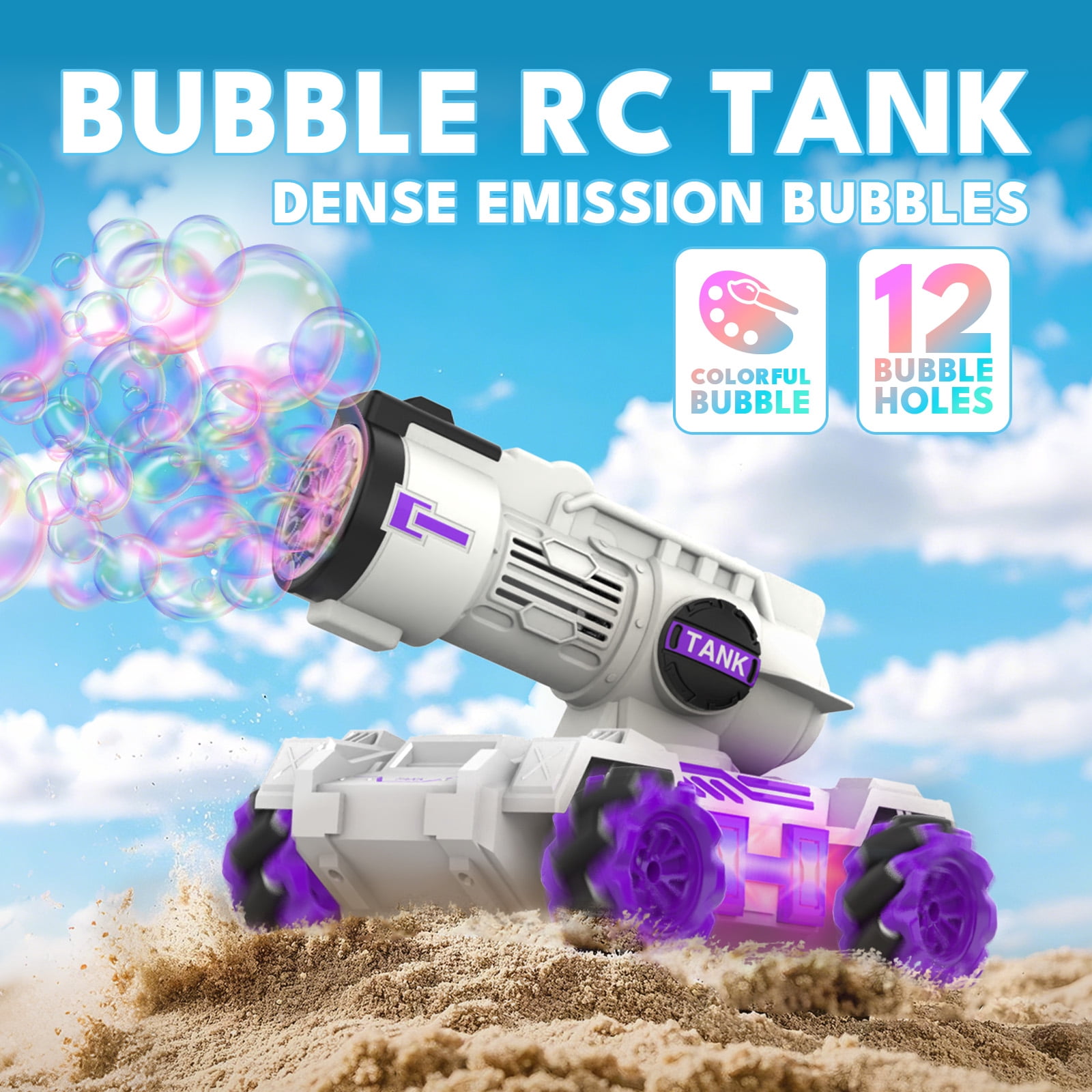 Kivdit Remote Control Car,2.4GHz RC Cars with Spray & Bubble,4WD RC Truck with 360° Rotation,Lights & Music,Toy Gifts for Kids Boys Girls,White