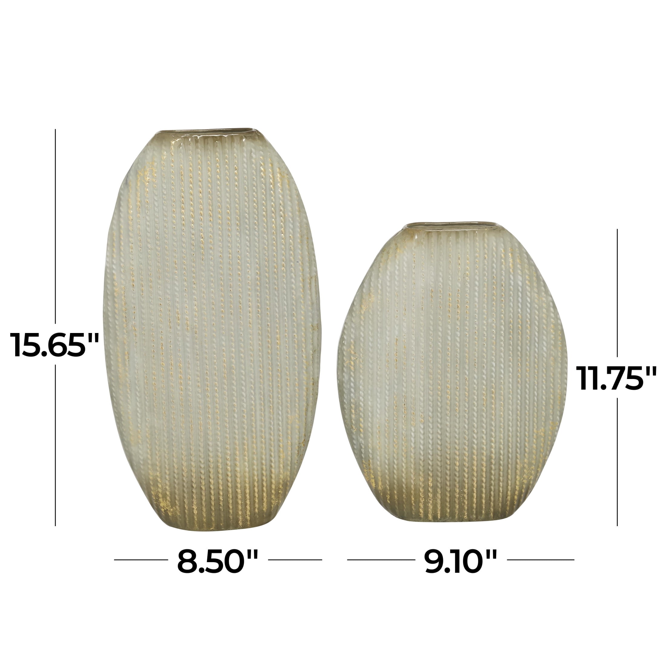 DecMode 12", 16"H Gold Metal Vase with Gold Accents, Set of 2