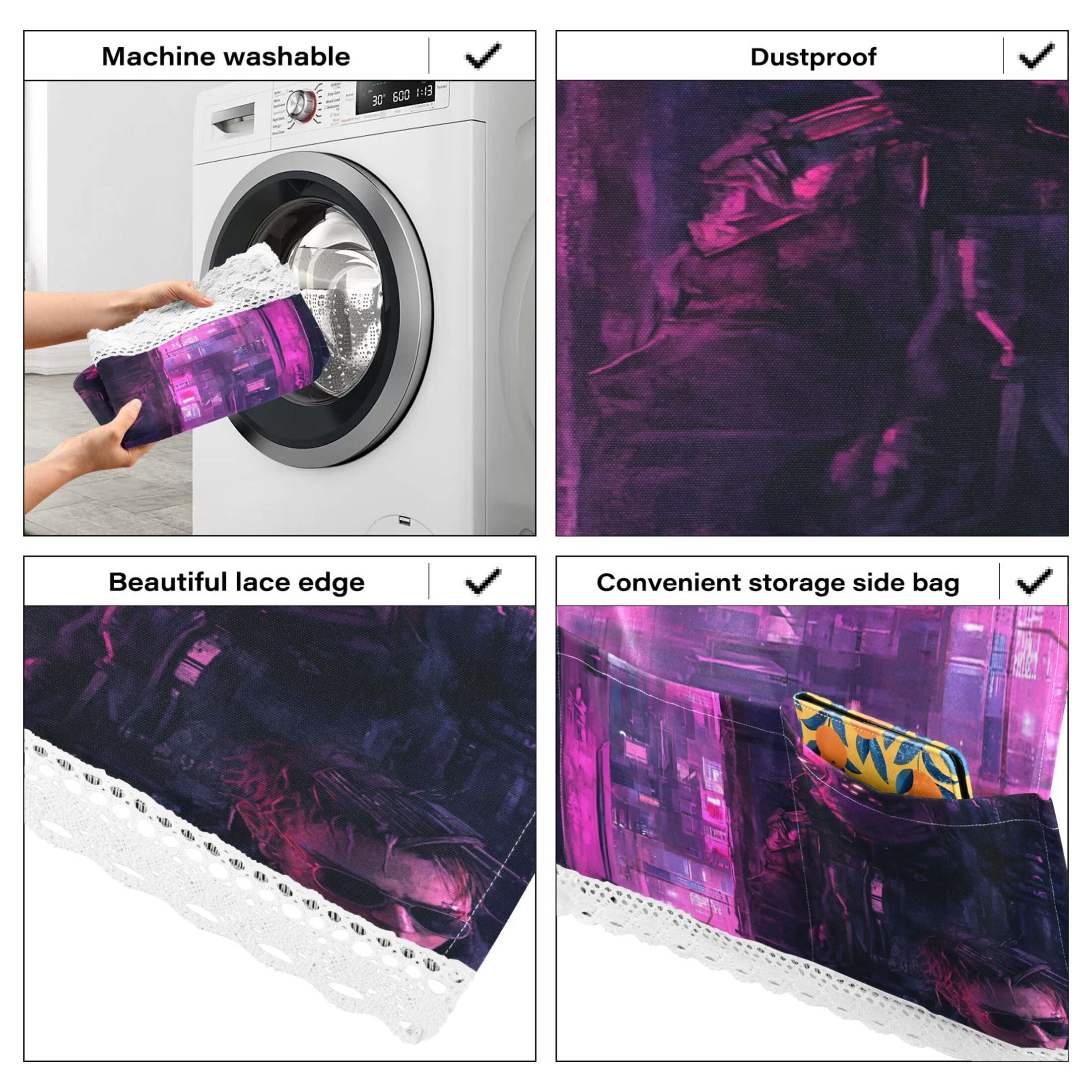 Cyberpunk's BoyWasher and Dryer Covers Dust-Proof and Oil Resistant Fridge Cover with 4 Storage Pockets Washing Machine Top Cover for Laundry Kitchen Home 51.2 x 22 In